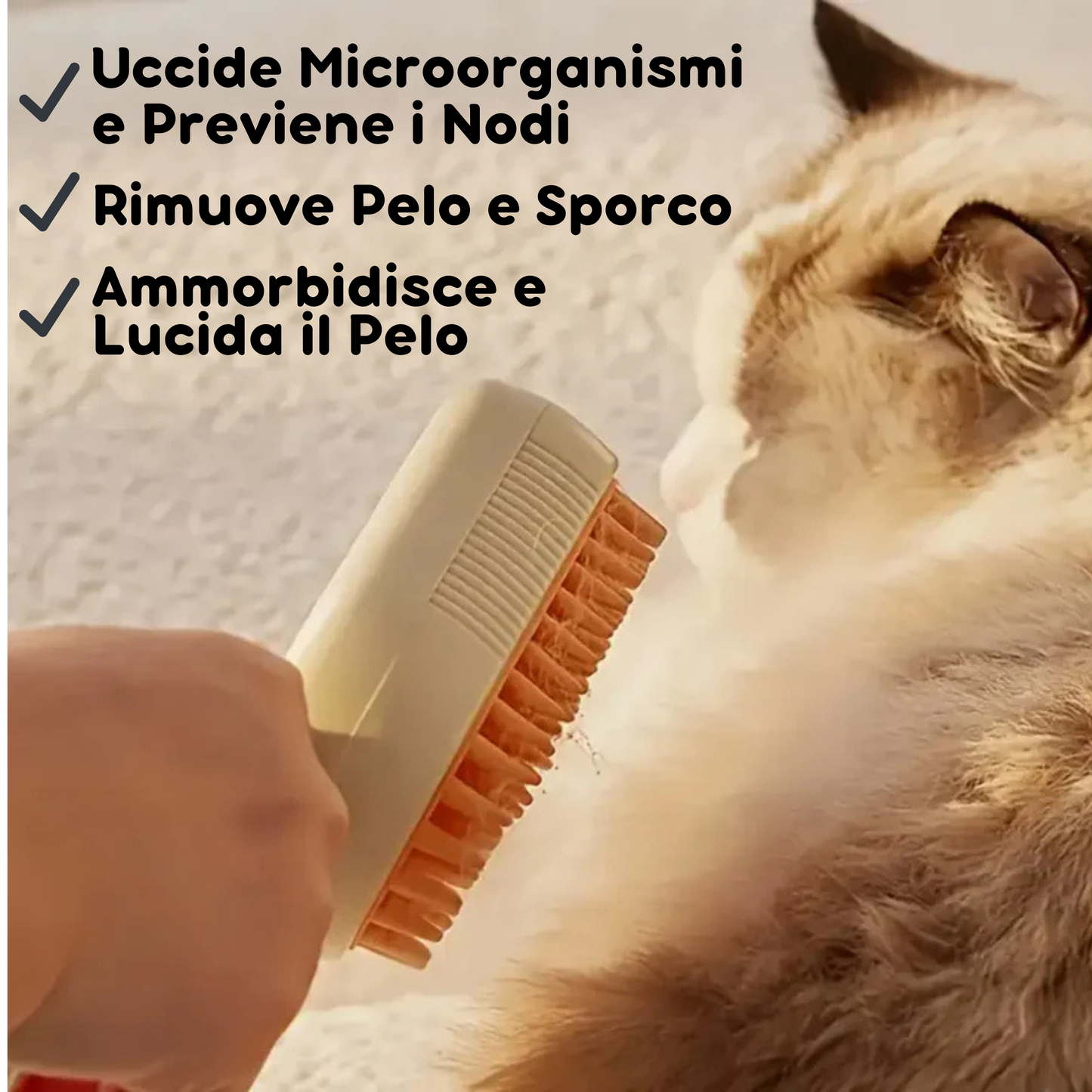 Dampbørste til pleje af kattens pels